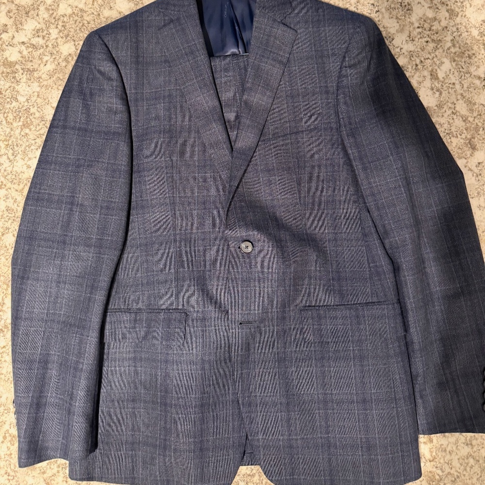 Calvin Klein Slim Fit Plaid Suit 42R 32x31 Blue Windowpane Modern Fit